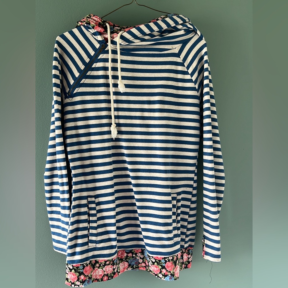LAST CHANCE Floral and Stripe DoubleHood Sweatshirt